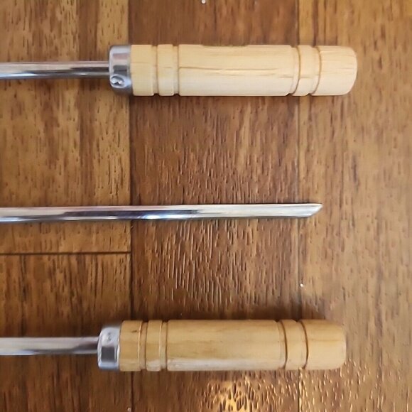 7 Stainless Steel BBQ Skewers Wood Handle Grilling Barbecue Hot Dogs - Picture 3 of 5